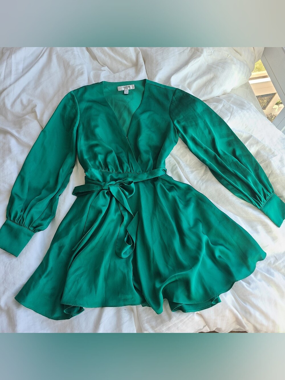 Evernew Matilda Satin Mini Dress Jade Green